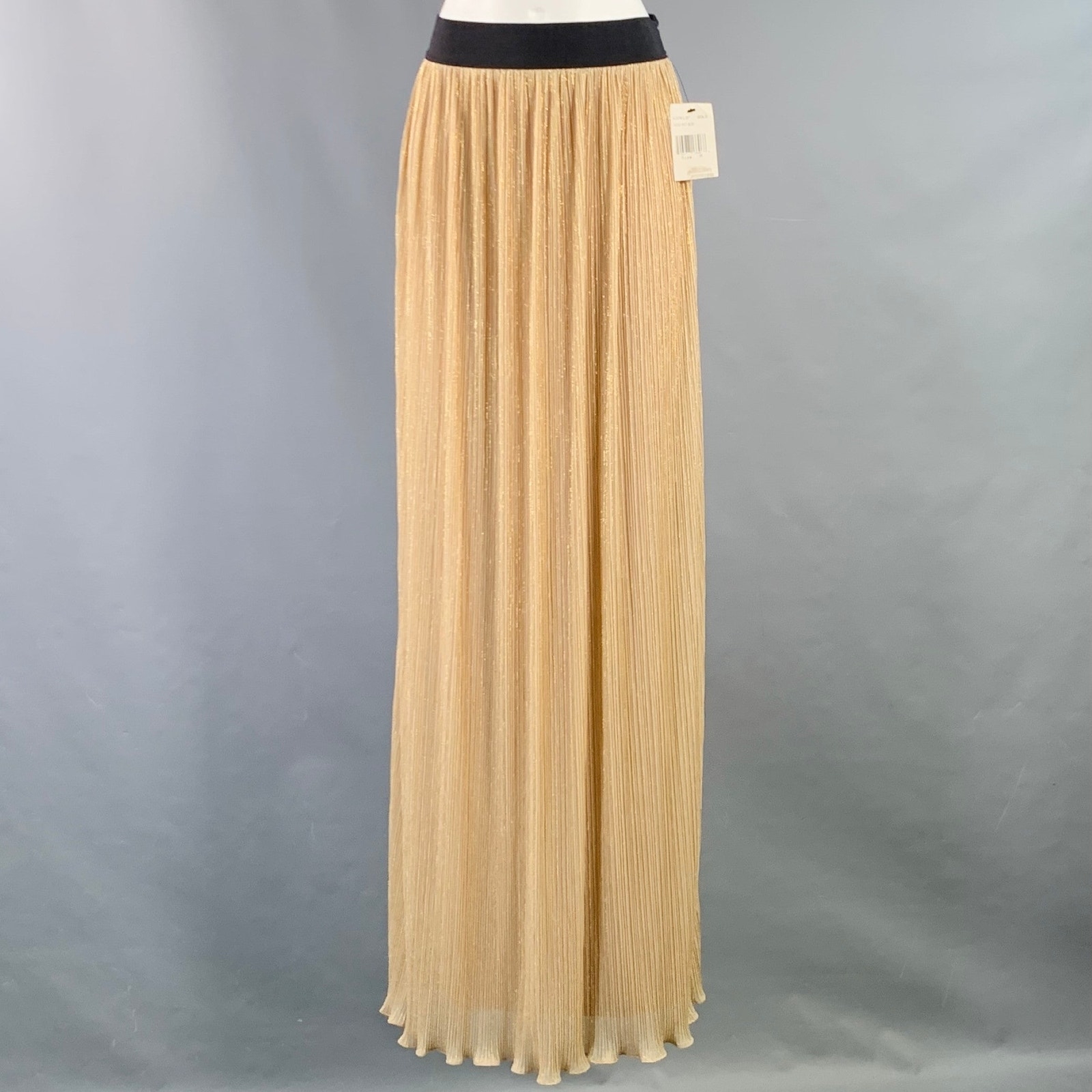 Abs Size M Cream Gold Polyester Metallic Pleated Maxi Skirt